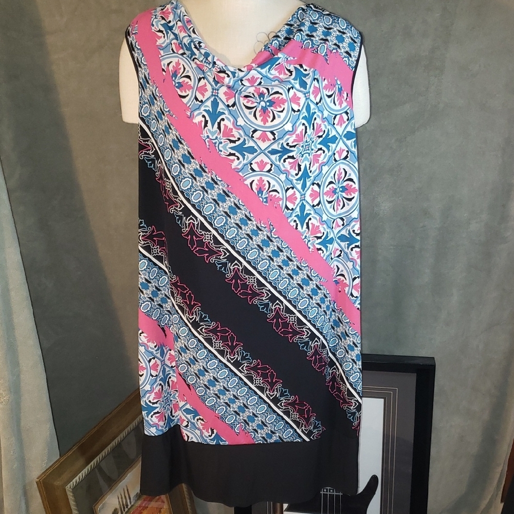 Kim Rogers Pink and Blue Sleeveless Graphic Tunic Size 1x